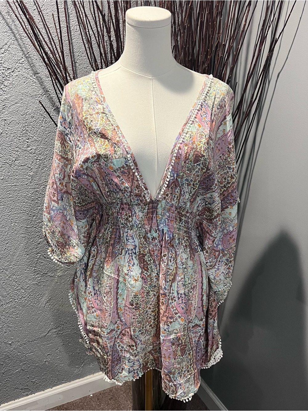 🌸VICTORIA SECRET BEACH KAFTAN PASTEL FLORAL SIZE LARGE🌸 - Picture 2 of 6